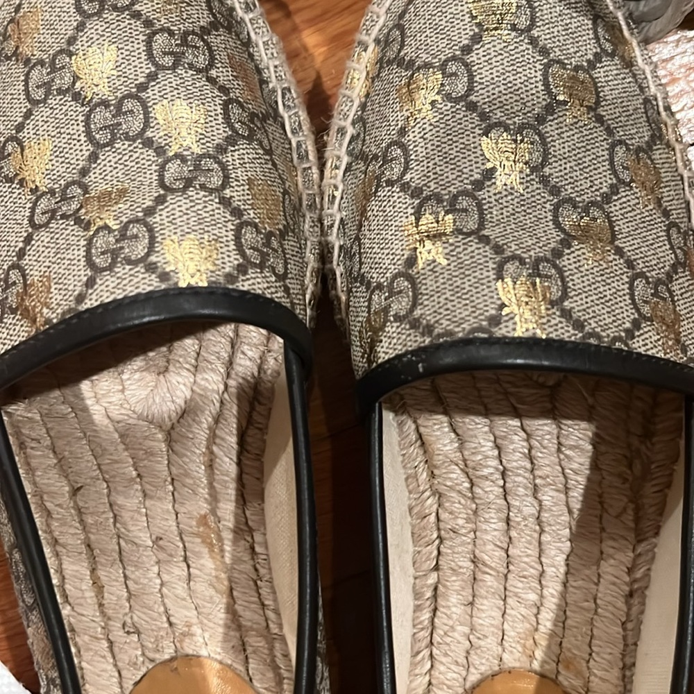 Gucci Logo Espadrille Flat Bees size 37.5 - Picture 13 of 16